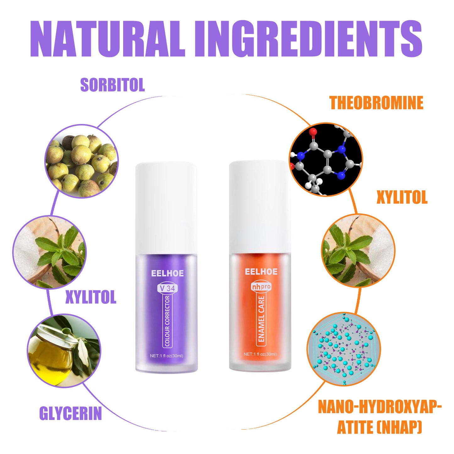 EELHOE V34 Toothpaste Repair Tooth Repair Oral Cleaning Purple Orange Toothpaste Cleans Tooth Stains