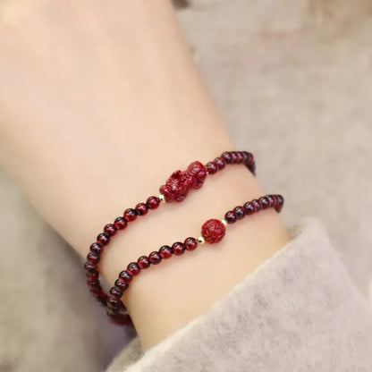 New Flower/Brave Troops/Calf/Lucky Beads Cinnabar Small Natural Garnet Slim Beaded Bracelets for Women Fine Jewelry YBR531