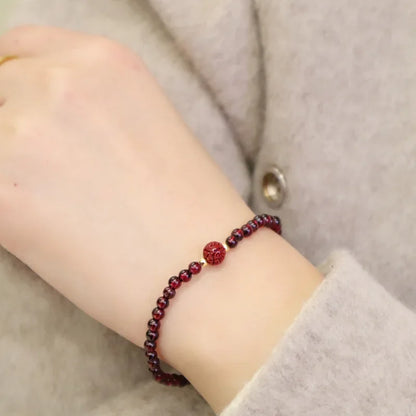 New Flower/Brave Troops/Calf/Lucky Beads Cinnabar Small Natural Garnet Slim Beaded Bracelets for Women Fine Jewelry YBR531